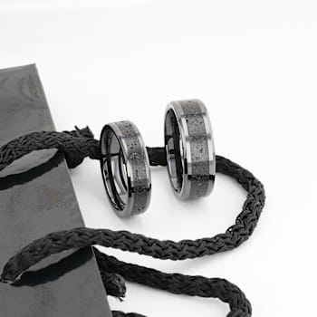 VESUVIUS Men’s Polished Black Ceramic Band with Lava Rock Stone Inlay
& Polished Beveled Edges 8mm