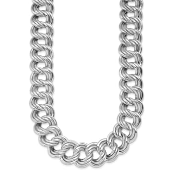 Rhodium Over Sterling Silver Polished 20mm Triple Circle Link Necklace