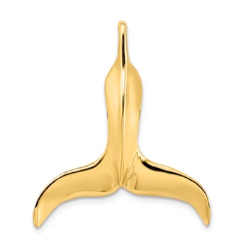 14k Yellow Gold 3D Polished Whale Tail Chain Slide Pendant
