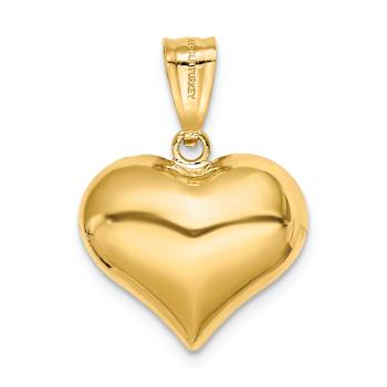 14k Yellow Gold Polished, Diamond-Cut and Textured 3D Heart Pendant