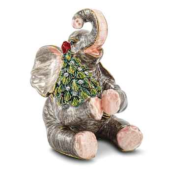 ELROY Elephant with Christmas Tree Trinket Box