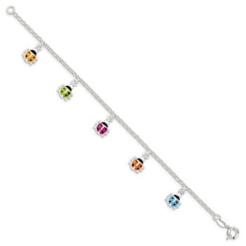 Sterling Silver Polished Multi-color Enameled Ladybugs Children's Bracelet