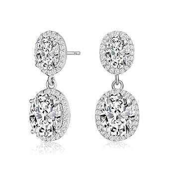 CZ Halo Drop Earrings In Sterling Silver