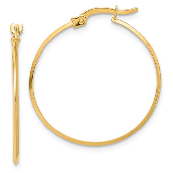 14k Yellow Gold Polished 1 1/16" Knife Edge Hoop Earrings