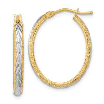 14k Two-tone Diamond-Cut and Textured 1 1/8" Hoop Earrings