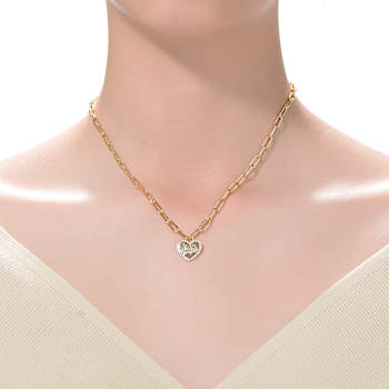 Pave CZ Heart Pendant Necklace In 14K Gold Over Brass
