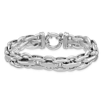 Rhodium Over Sterling Silver Polished Fancy Link Bracelet