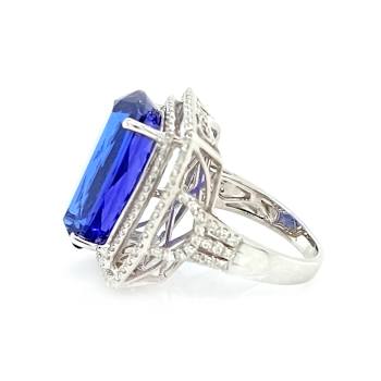 15.35 Ctw Tanzanite and 0.96 Ctw White Diamond Ring in 18K WG