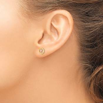 14k Yellow Gold and 14k Rose Gold 7mm Textured Circle with Cross Stud Earrings