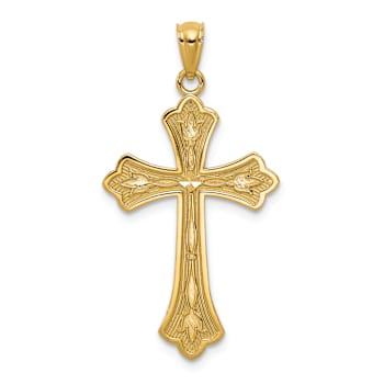 14k Yellow Gold Diamond-Cut Cross Pendant