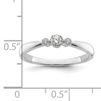 Rhodium Over 14K White Gold Petite Beaded Edge Round Diamond Ring 0.1ctw