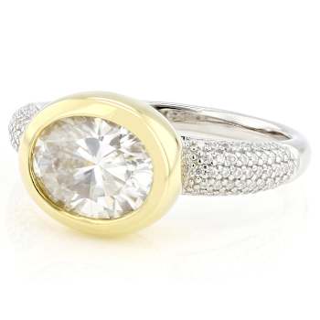 Bezel Set Two-Tone Moissanite Ring In Sterling Silver With 14K Gold Over
Silver Accent