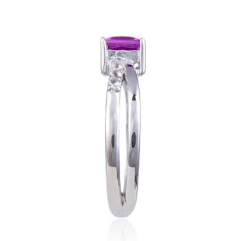 Square Lab Created Purple Sapphire and White Topaz Sterling Silver
Crossover Split Shank Ring