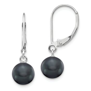 Rhodium Over 14K White Gold 7-8mm Black Round Freshwater Cultured Pearl
Leverback Earrings