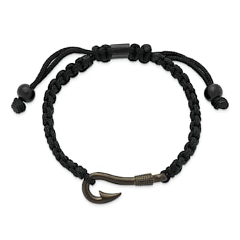Stainless Steel Brushed Gun Metal IP-plated Fishing Hook Black Nylon
Adjustable Bracelet