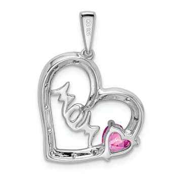 Rhodium Over 14k White Gold Pink Sapphire and Diamond Mom Heart Pendant