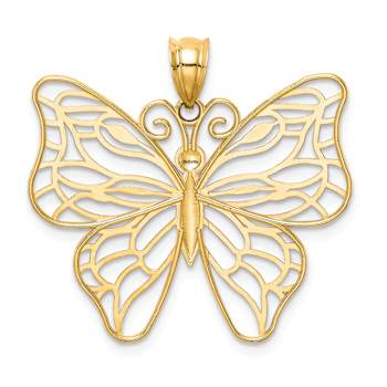 14k Yellow Gold Polished Cut-out Large Butterfly Pendant