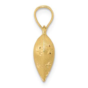 14k Yellow Gold Polished, Satin and Diamond-Cut 3D Puffed Heart Pendant