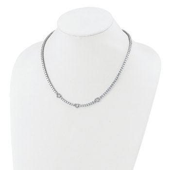 Rhodium Over Sterling Silver Cubic Zirconia Hearts Necklace