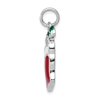 Rhodium Over Sterling Silver Enamel Stocking Charm