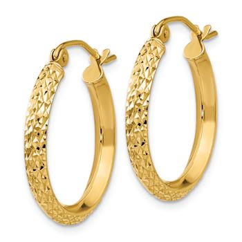 14k Yellow Gold 13/16" Diamond-Cut Knife Edge Hoop Earrings