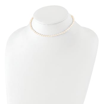 Rhodium Over Sterling Silver 4-5mm White Rice FWC Pearl Children's Necklace