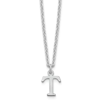 Rhodium Over Sterling Silver Cutout Letter T Initial Necklace