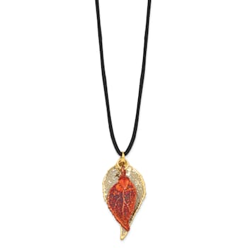 24k Yellow Gold and Iridescent Copper Dipped Double Evergreen Leaf Necklace