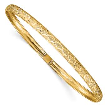 10k Yellow Gold 4.5mm Hexagonal Design Diamond-Cut Flexible Bangle