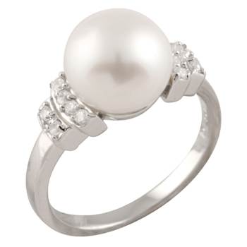 Cultured Freshwater Pearl and CZ Cocktail Ring in Sterling Silver