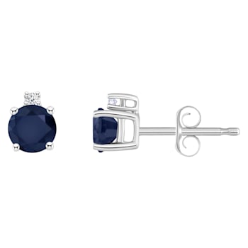 4mm Round Sapphire with Diamond Accents 14k White Gold Stud Earrings