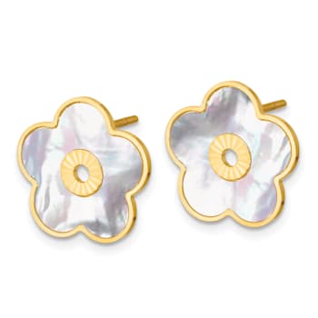 14K Yellow Gold Mother of Pearl Flower Post Earrings