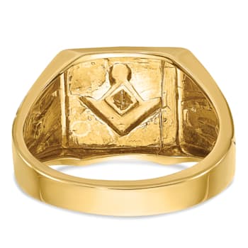 10K Two-tone Yellow and White Gold Textured Diamond Blue Lodge Masonic Ring