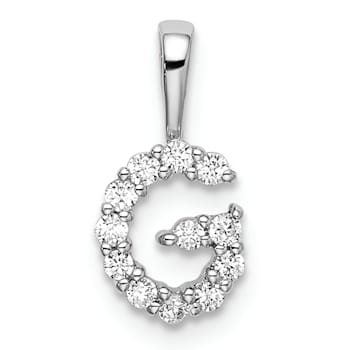 Rhodium Over 14K White Gold Lab Grown Diamond Letter G Initial Pendant