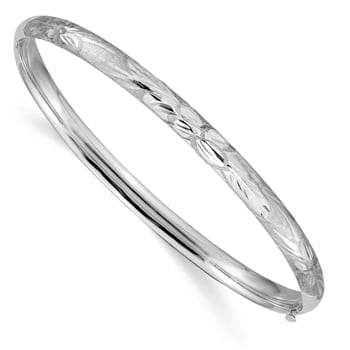 Rhodium Over 14K White Gold 3/16 Florentine Hinged Bangle