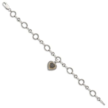 Sterling Silver with 14K Gold Over Sterling Silver Oxidized Black
Diamond Heart Link Bracelet