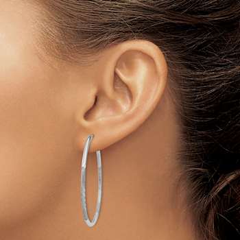 Rhodium Over 14k White Gold Diamond-Cut and Satin 1 5/8" Endless
Hoop Earrings