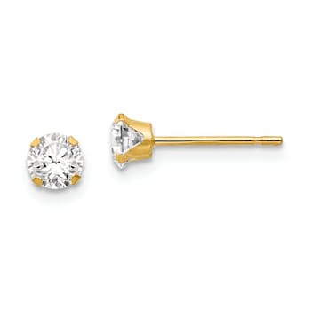 14K Yellow Gold 4mm Cubic Zirconia Post Earrings