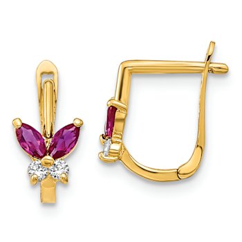 14k Yellow Gold Children's Polished 3/8" Red and White Cubic
Zirconia Butterfly Hoop Earrings