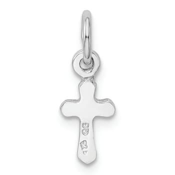 Rhodium Over Sterling Silver Child's September Blue Preciosca Crystal
Cross Pendant