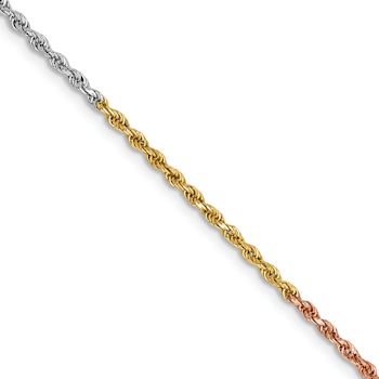 14k Tri-color Gold 1.5mm Solid Diamond-Cut Rope 24 Inch Chain