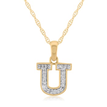 White Diamond Accent 10k Yellow Gold U Initial Pendant With 18” Rope Chain