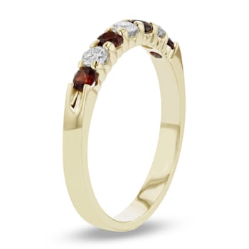 14K Yellow Gold Garnet and Diamond Wedding Band 0.50ctw