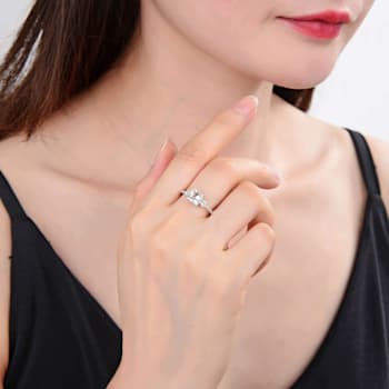 Square and Round White Topaz Sterling Silver Ring, 2.02ctw