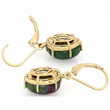 Ruby Zoisite Oval Dangle Earrings In 18K Gold Over Sterling Silver 12x10mm