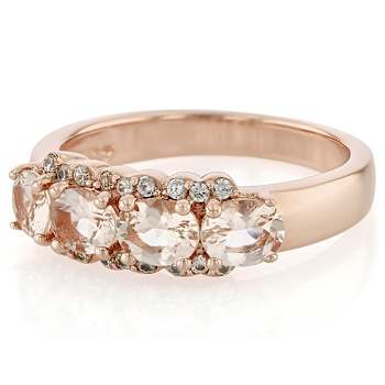 Morganite Oval And White Zircon Ring In 18K Rose Gold Over Sterling
Silver 1.14ctw