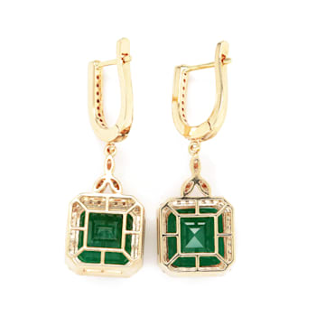 12.18 Ctw Emerald and 0.74 Ctw White Diamond Earring in 14K YG
