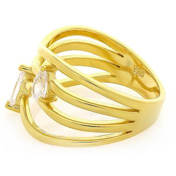 Pear And Marquise Wave Ring With CZ In 18K Gold Over Sterling Silver