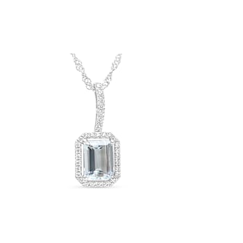 Rhodium Over Sterling Silver 9x7mm Rectangular Octagonal Aquamarine
Pendant 2.10ctw