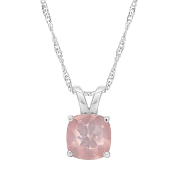 8mm Cushion Rose Quartz Rhodium Over Sterling Silver Pendant With Chain